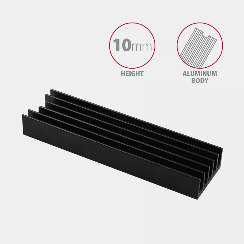 Axagon CLR-M2L10 Pasywny radiator aluminiowy do wszystkich dysków SSD M.2, rozmiar 2280, wysokość 10 mm.