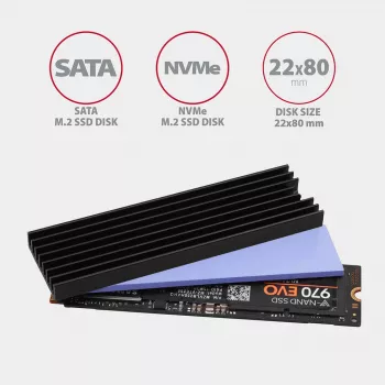 Axagon CLR-M2L6 Passywny radiator aluminiowy do wszystkich dysków M.2 SSD, rozmiar 2280, wysokość 6 mm
