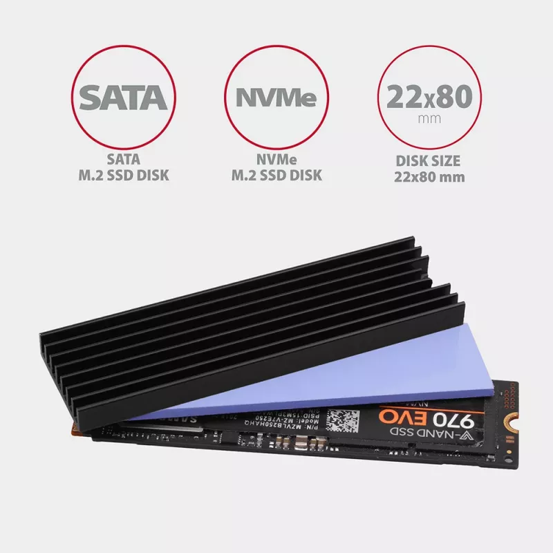Axagon CLR-M2L6 Passywny radiator aluminiowy do wszystkich dysków M.2 SSD, rozmiar 2280, wysokość 6 mm
