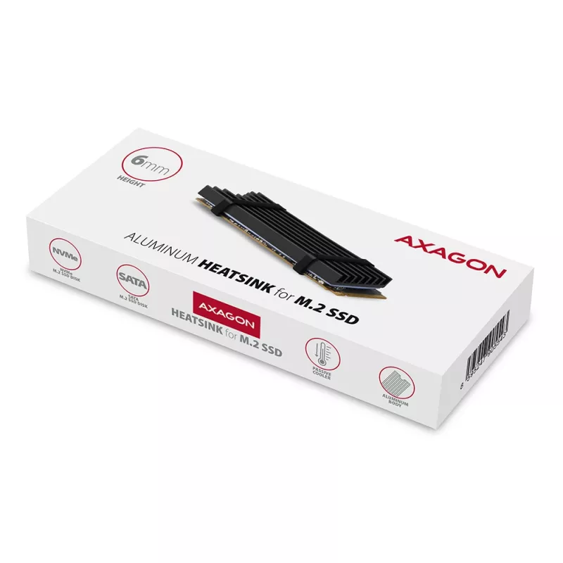 Axagon CLR-M2L6 Passywny radiator aluminiowy do wszystkich dysków M.2 SSD, rozmiar 2280, wysokość 6 mm