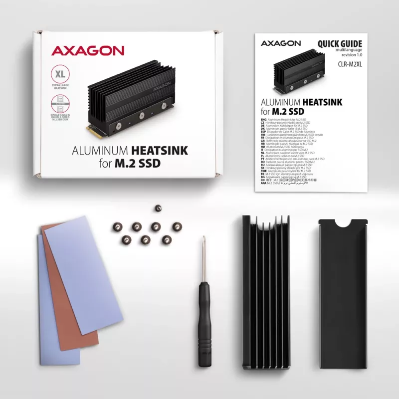 Axagon CLR-M2XL Pasywny aluminiowy radiator dla jednostronnych i dwustronnych dysków M.2 SSD, rozmiar 2280, wysokość 36 mm