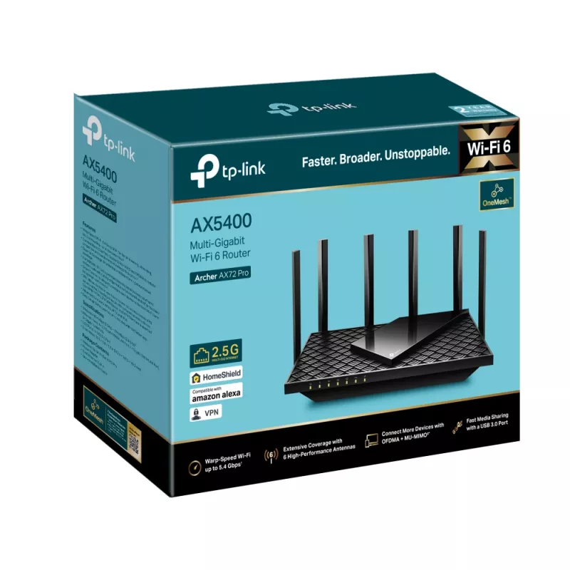 Router TP-Link Archer AX5400 Multi-Gigabit WiFi 6, Wi-Fi 6 (802.11ax), Dwuzakresowy (2,4 GHz / 5 GHz), Ethernet LAN, Czarny, Router biurkowy/słupkowy
