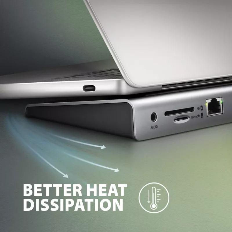 Stacja dokująca Axagon HMC-4KX3 USB-C 5Gbps hub, 3x USB-A, 2x HDMI, DP, RJ-45, SD/microSD, audio, PD 100W, kabel 40cm