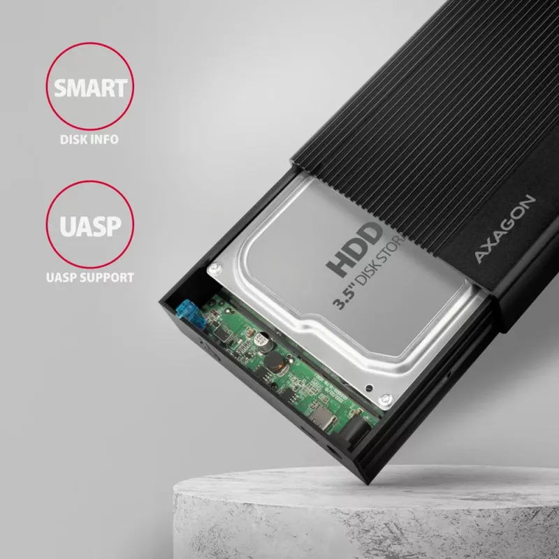 Axagon EE35-GTR USB-C 5Gbps - SATA 6G, 3.5 RIBBED box BLACK - USB Typ C HDD enclosure 3.5 inch