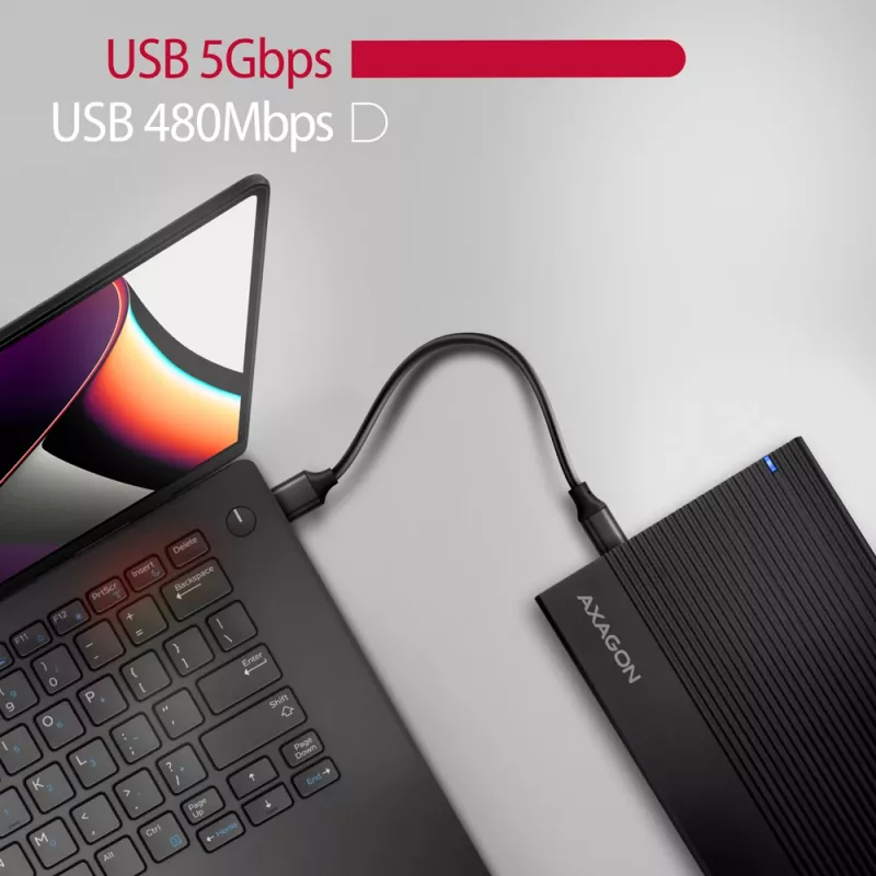 Axagon EE35-GTR USB-C 5Gbps - SATA 6G, 3.5 RIBBED box BLACK - USB Typ C HDD enclosure 3.5 inch