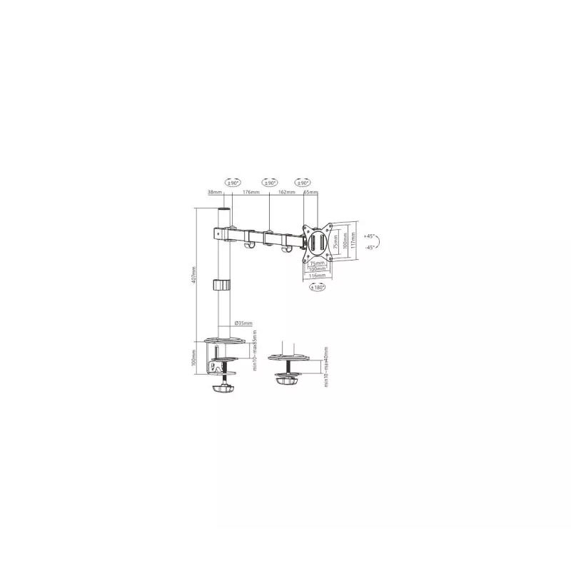 Zacisk do monitora GEMBIRD MA-D1-01 do ekranów 17–32 cali, VESA 75×75–100×100, do 9 kg, czarny