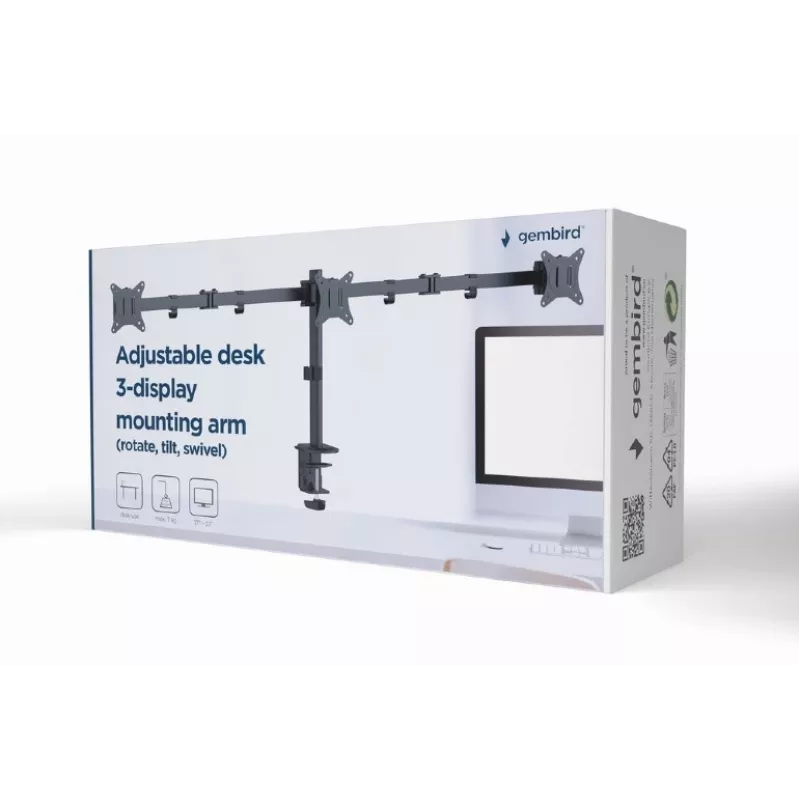 Gembird MA-D3-01 regulowany uchwyt biurkowy na 3 monitory, 17–27 cali, do 7 kg