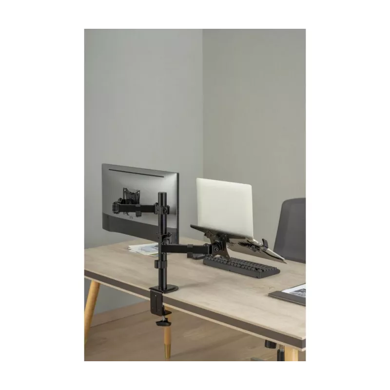 Uchwyt do monitora Gembird MA-DA-03 do ekranów 32 cale, zacisk/przelotka, podwójne ramię, VESA 75x75–100x100, czarny