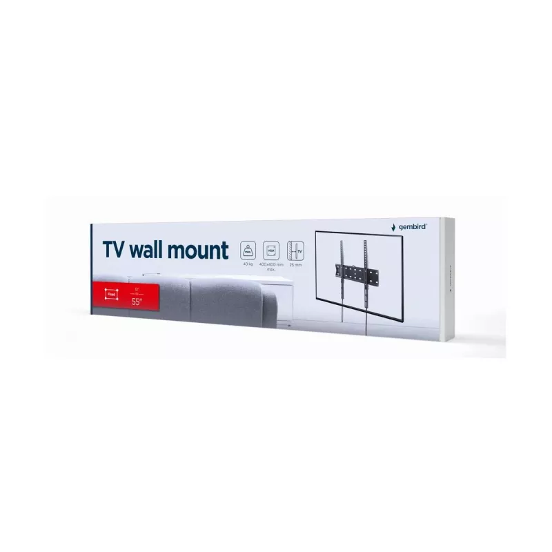 TV mount Gembird WM-55F-02 Czarny, for 32–55 inch screens, max load 40 kg, VESA 200x200–400x400, cienki 2.5 cm