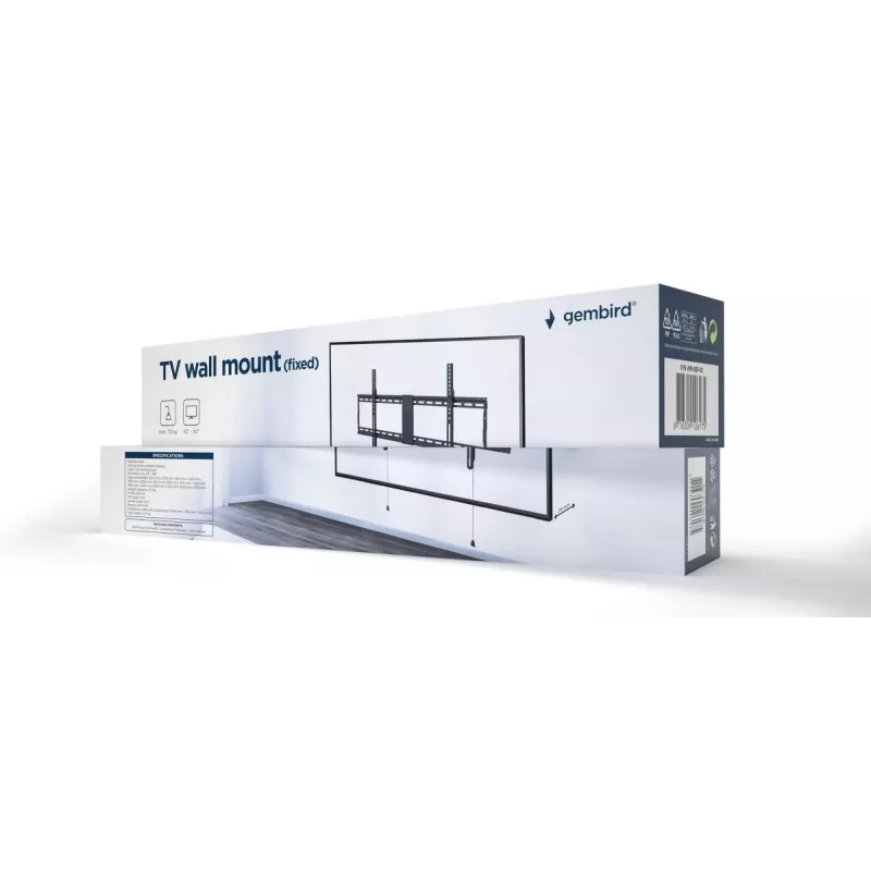 Uchwyt ścienny do telewizora Gembird WM-90F-01 dla ekranów 43 cale–90 cali, maks. VESA 800x400, udźwig 70 kg, czarny