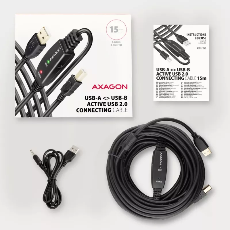 Axagon ADR-215B USB 2.0 A-M -> B-M aktywny kabel połączeniowy/wzmacniający 15 m