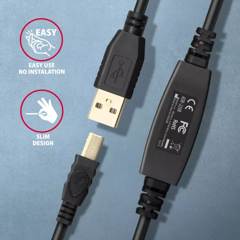 Axagon ADR-220B USB 2.0 A-M -> B-M aktywny kabel połączeniowy/wzmacniający 20m