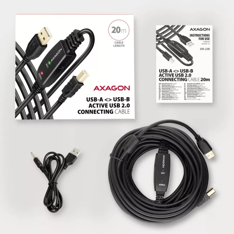 Axagon ADR-220B USB 2.0 A-M -> B-M aktywny kabel połączeniowy/wzmacniający 20m
