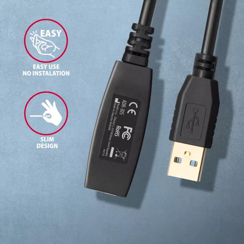 Axagon ADR-305 USB 3.2 Gen 1 A-M -> A-F aktywny kabel przedłużający/repeter 5m
