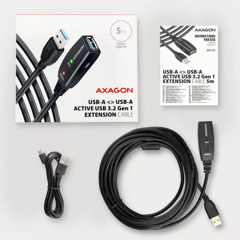 Axagon ADR-305 USB 3.2 Gen 1 A-M -> A-F aktywny kabel przedłużający/repeter 5m