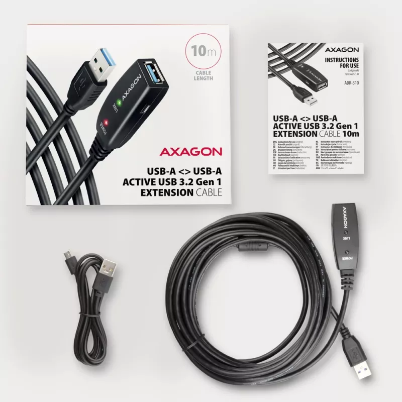 Axagon ADR-310 USB 3.2 Gen 1 A-M -> A-F aktywny kabel przedłużający/repeater 10m