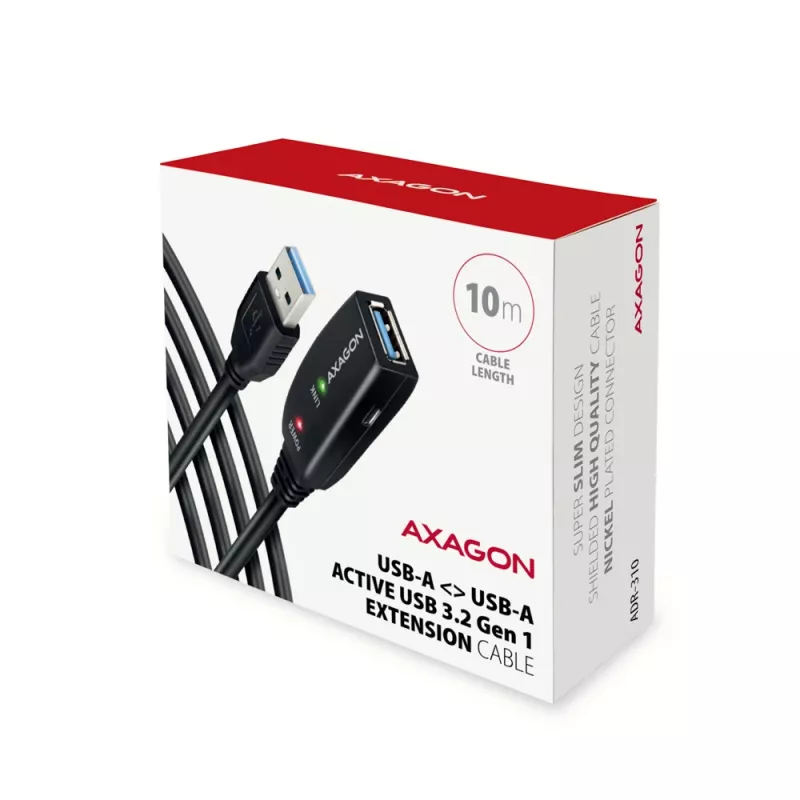 Axagon ADR-310 USB 3.2 Gen 1 A-M -> A-F aktywny kabel przedłużający/repeater 10m