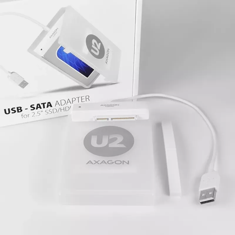Axagon ADSA-1S USB 2.0 - 2.5 inch HDD SATA, obudowa HDD/SSD, 2.5 inch, Serial ATA, Serial ATA II, Serial ATA III, 0.48 Gbit/s, łączność USB, Biały