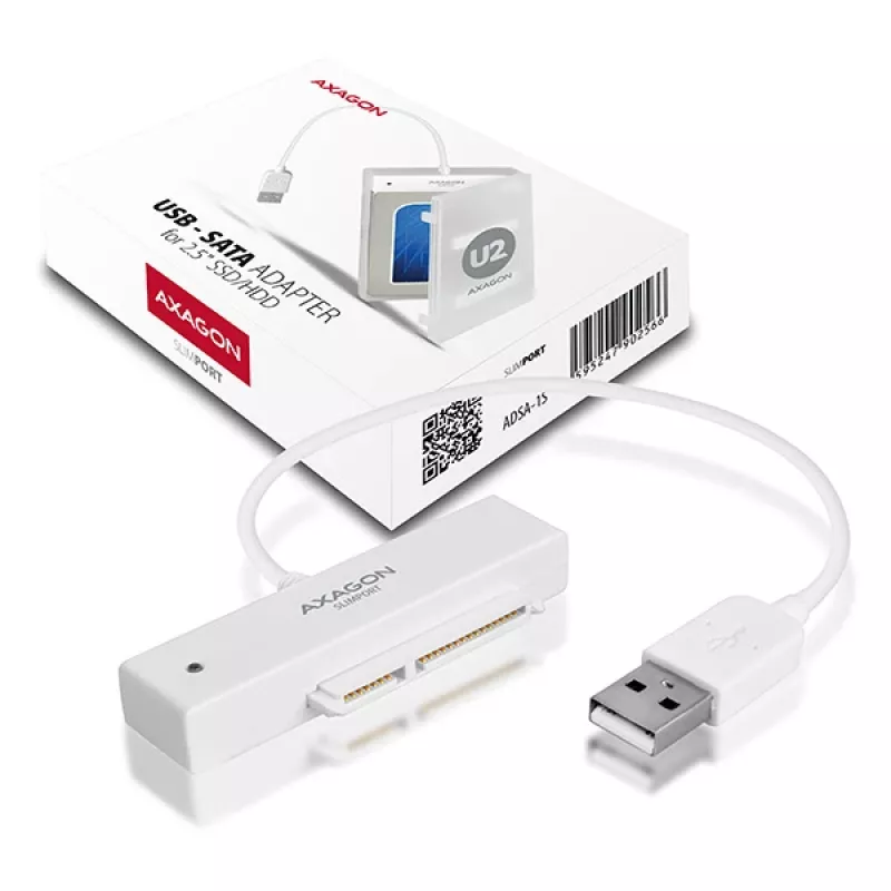 Axagon ADSA-1S USB 2.0 - 2.5 inch HDD SATA, obudowa HDD/SSD, 2.5 inch, Serial ATA, Serial ATA II, Serial ATA III, 0.48 Gbit/s, łączność USB, Biały