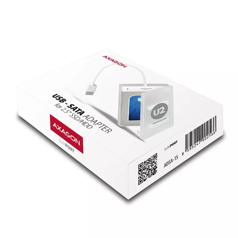 Axagon ADSA-1S USB 2.0 - 2.5 inch HDD SATA, obudowa HDD/SSD, 2.5 inch, Serial ATA, Serial ATA II, Serial ATA III, 0.48 Gbit/s, łączność USB, Biały
