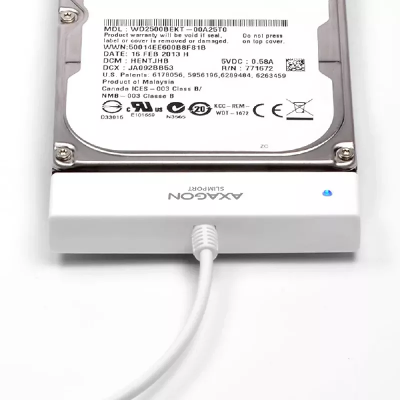 Axagon ADSA-1S USB 2.0 - 2.5 inch HDD SATA, obudowa HDD/SSD, 2.5 inch, Serial ATA, Serial ATA II, Serial ATA III, 0.48 Gbit/s, łączność USB, Biały