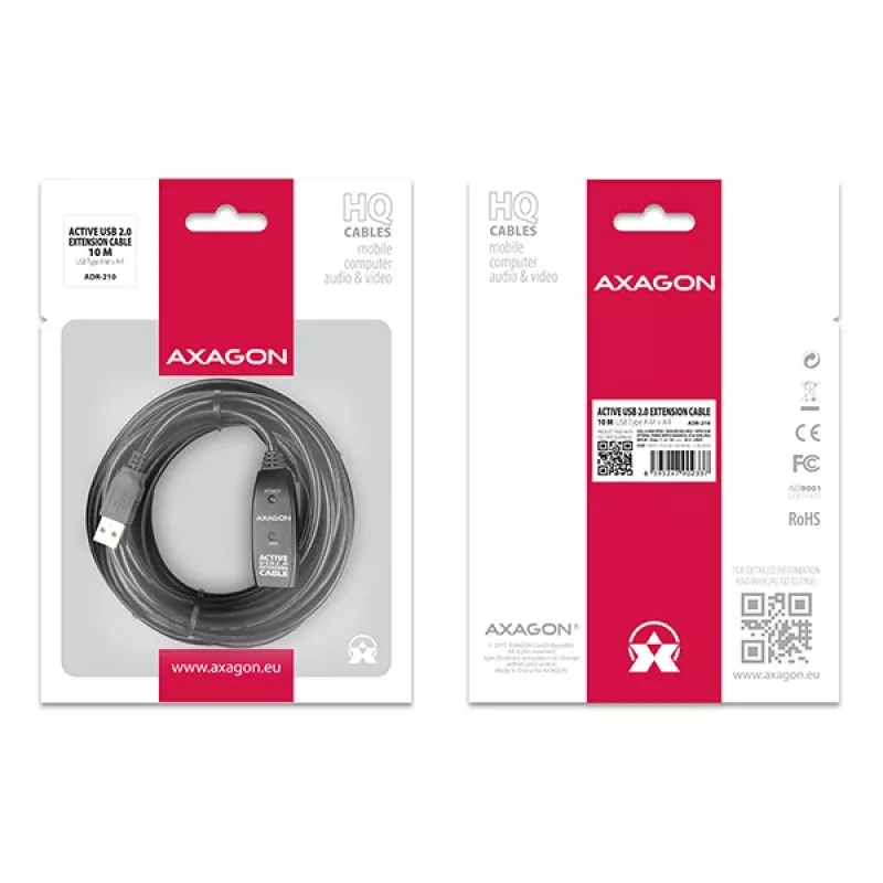 Axagon ADR-210 aktywny kabel przedłużający/wzmacniający USB 2.0 A-M -> A-F 10 m