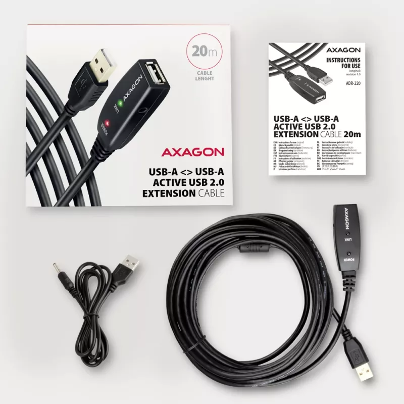 Axagon ADR-220 USB 2.0 A-M -> A-F aktywny przedłużacz/regenerator sygnału 20m