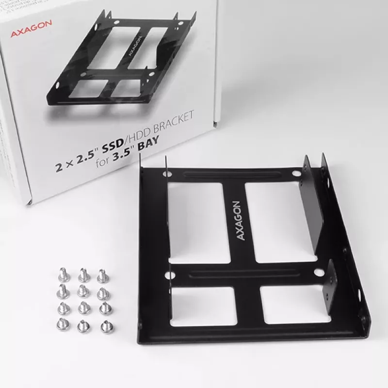 Uchwyt Axagon RHD-225 METAL na 2 dyski HDD/SSD 2,5 cala do zatoki 3,5 cala, uchwyt na wentylator