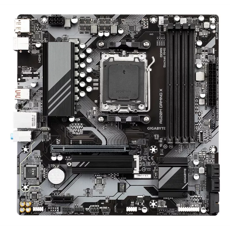 Płyta główna GIGABYTE A620M GAMING X - obsługa procesorów AMD Ryzen 8000, 8+2+1 fazowy cyfrowy VRM, do 8000 MHz DDR5 (OC), 1xPCIe 4.0 M.2, LAN GbE, USB 3.2 Gen 2