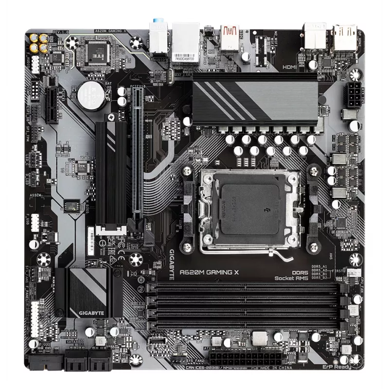 Płyta główna GIGABYTE A620M GAMING X - obsługa procesorów AMD Ryzen 8000, 8+2+1 fazowy cyfrowy VRM, do 8000 MHz DDR5 (OC), 1xPCIe 4.0 M.2, LAN GbE, USB 3.2 Gen 2