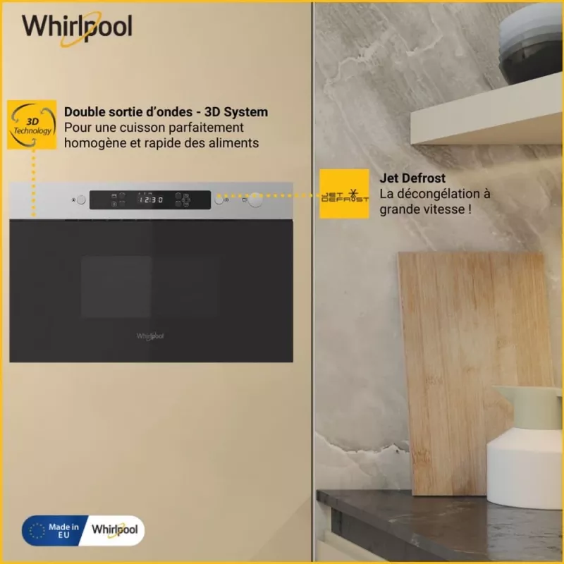 Mikrofalówka do zabudowy WHIRLPOOL MBNA900X — 750 W, 22 l, stal nierdzewna, sterowanie przyciskowe, bez grilla