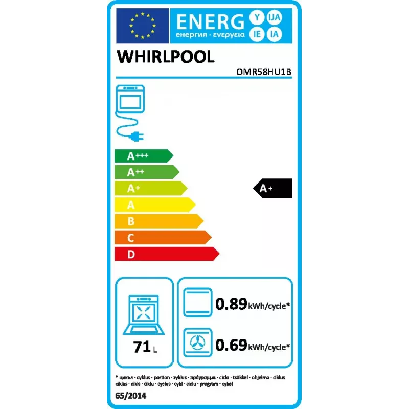 Piekarnik elektryczny do zabudowy WHIRLPOOL OMR58HU1B — 71 L, A+, czyszczenie hydrolityczne, termoobieg, grill, prowadnice teleskopowe