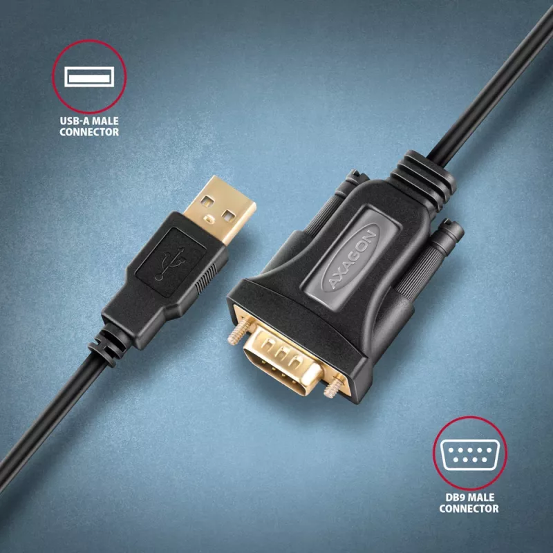 Axagon ADS-1PQN USB-A 2.0 - szeregowy adapter kablowya RS-232 DB9-M FTDI