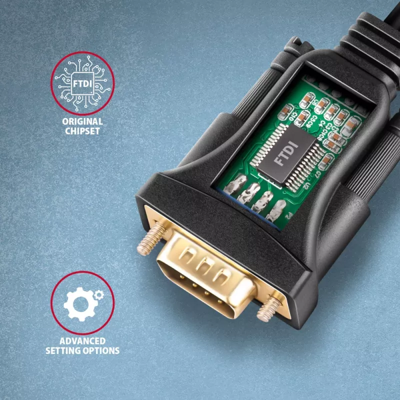 Axagon ADS-1PQN USB-A 2.0 - szeregowy adapter kablowya RS-232 DB9-M FTDI