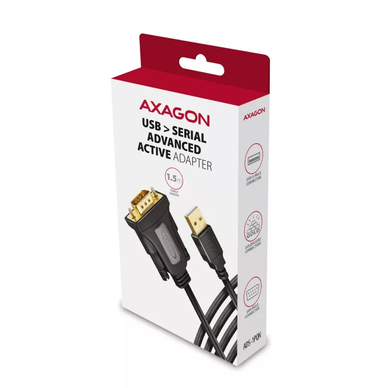 Axagon ADS-1PQN USB-A 2.0 - szeregowy adapter kablowya RS-232 DB9-M FTDI