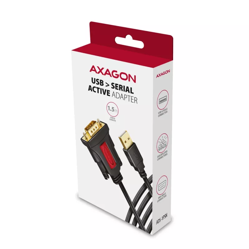 Axagon ADS-1PSN USB-A 2.0 - szeregowy RS-232 DB9-M adapter kablowya Prolific 1,5 m