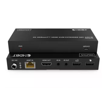 Zestaw przedłużaczy KVM HDBaseT DIGITUS - 150m 4K/60Hz USB 1.1 PoC IR czarny