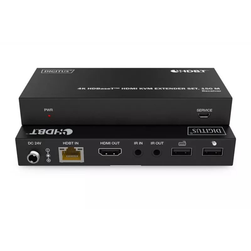 Zestaw przedłużaczy KVM HDBaseT DIGITUS - 150m 4K/60Hz USB 1.1 PoC IR czarny