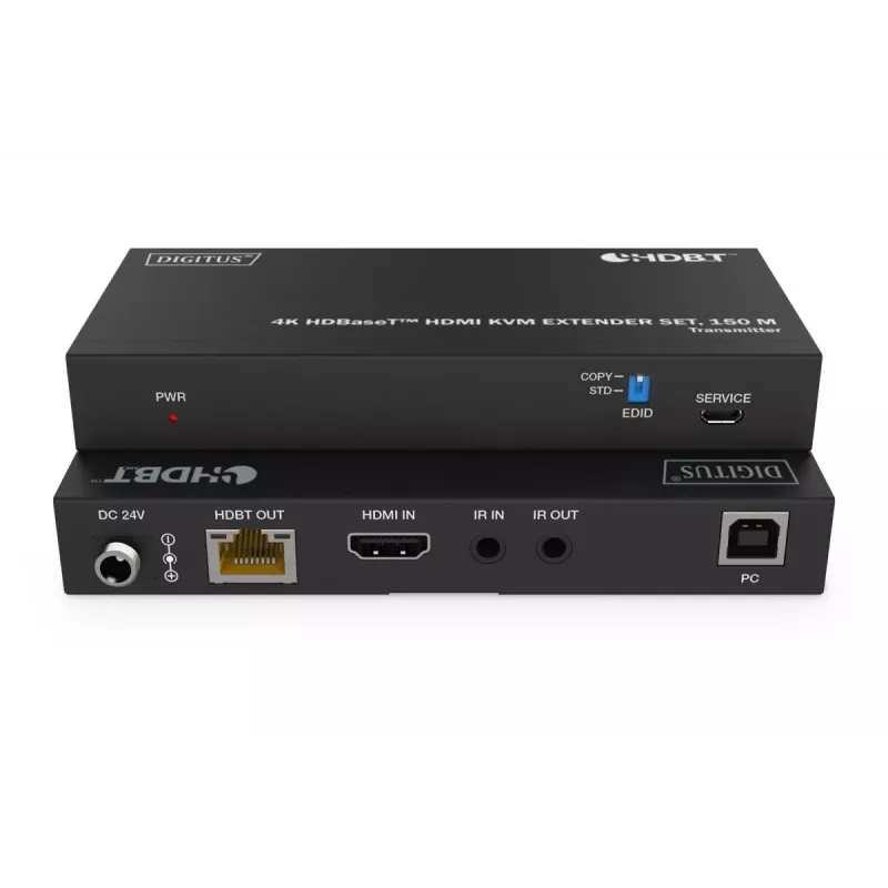 Zestaw przedłużaczy KVM HDBaseT DIGITUS - 150m 4K/60Hz USB 1.1 PoC IR czarny