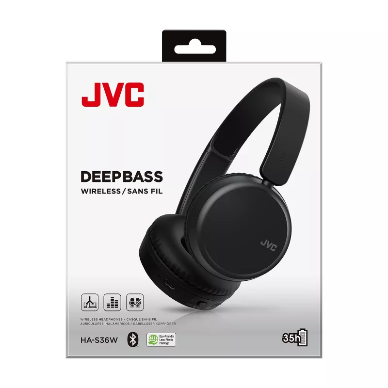 JVC Deep Bass Bluetooth nauszne czarne, bezprzewodowe, rozmowy/muzyka, 20–20000 Hz, 157 g, zestaw słuchawkowy, czarny