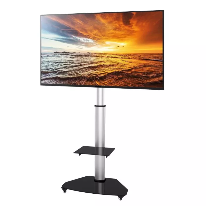 Podstawa podłogowa Techly z półką na wózku do telewizora LCD/LED/Plasma 37-70 cali srebrna