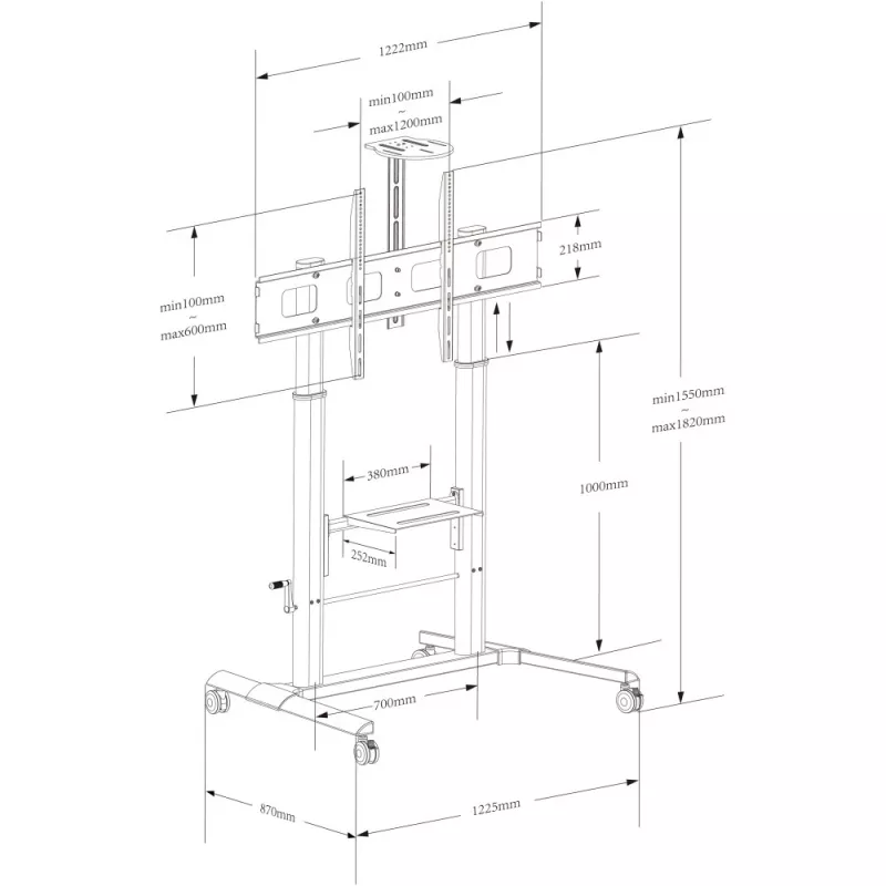 Wózek multimedialny TECHLY ICA-TR230 czarny do panelu płaskiego do 110 cali, VESA 900x600, wysokość 1850 mm, udźwig 120 kg