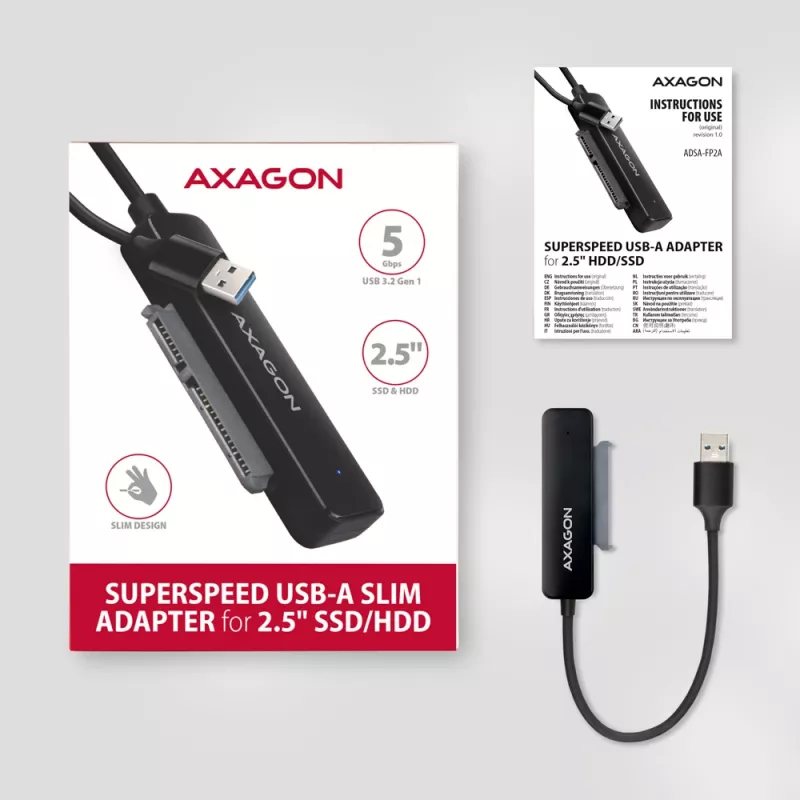 Karta interfejsowa Axagon ADSA-FP2A USB 3.2 Gen 1 SATA Męski Czarny