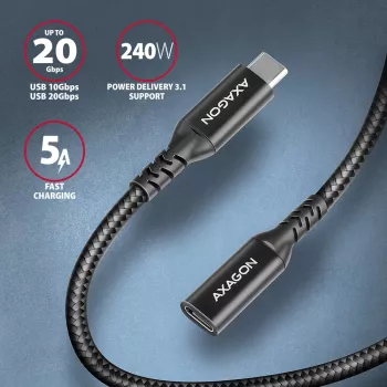 Axagon BUCM32-CF10AB SPEED+ USB-C USB 20Gbps przedłużacz 1 m