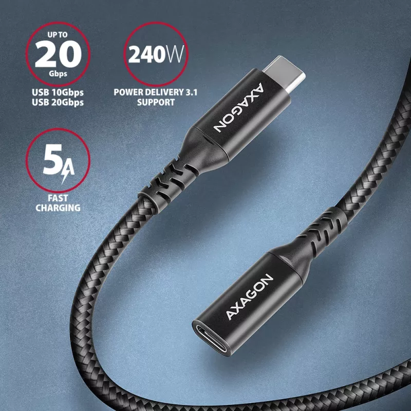 Axagon BUCM32-CF10AB SPEED+ USB-C USB 20Gbps przedłużacz 1 m
