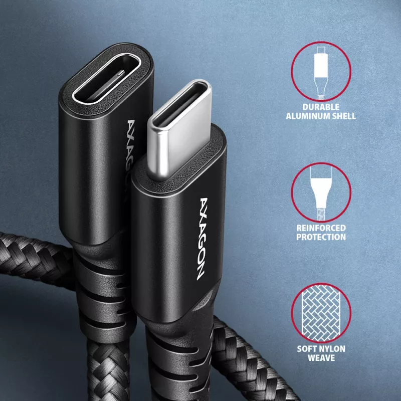 Axagon BUCM32-CF10AB SPEED+ USB-C USB 20Gbps przedłużacz 1 m