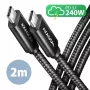 Axagon BUCM2-CM20AB Kabel do danych i ładowania USB 480Mbps 2 m. PD 240W, 5A. Czarny, pleciony