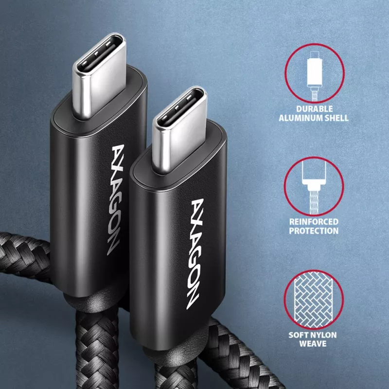 Axagon BUCM2-CM20AB Kabel do danych i ładowania USB 480Mbps 2 m. PD 240W, 5A. Czarny, pleciony