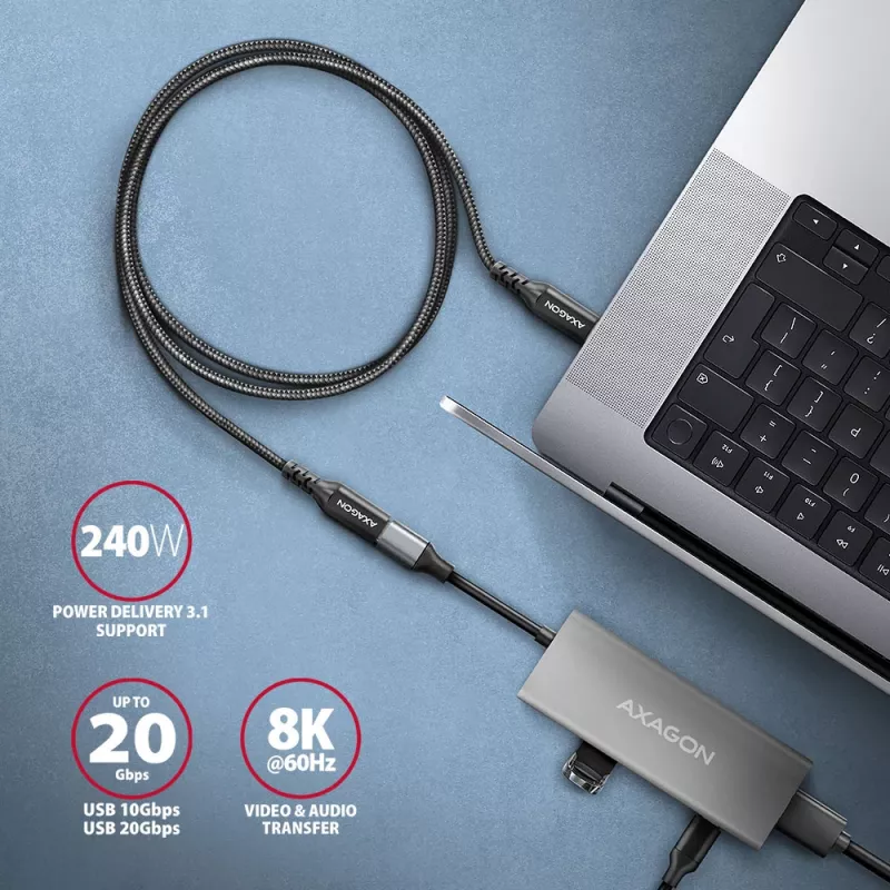 Axagon BUCM32-CF05AB SPEED+ USB-C USB 20Gbps przedłużacz 0,5 m