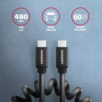 Kabel USB Axagon BUCM-CM20TB 1,1m PD 60W 3A Czarny